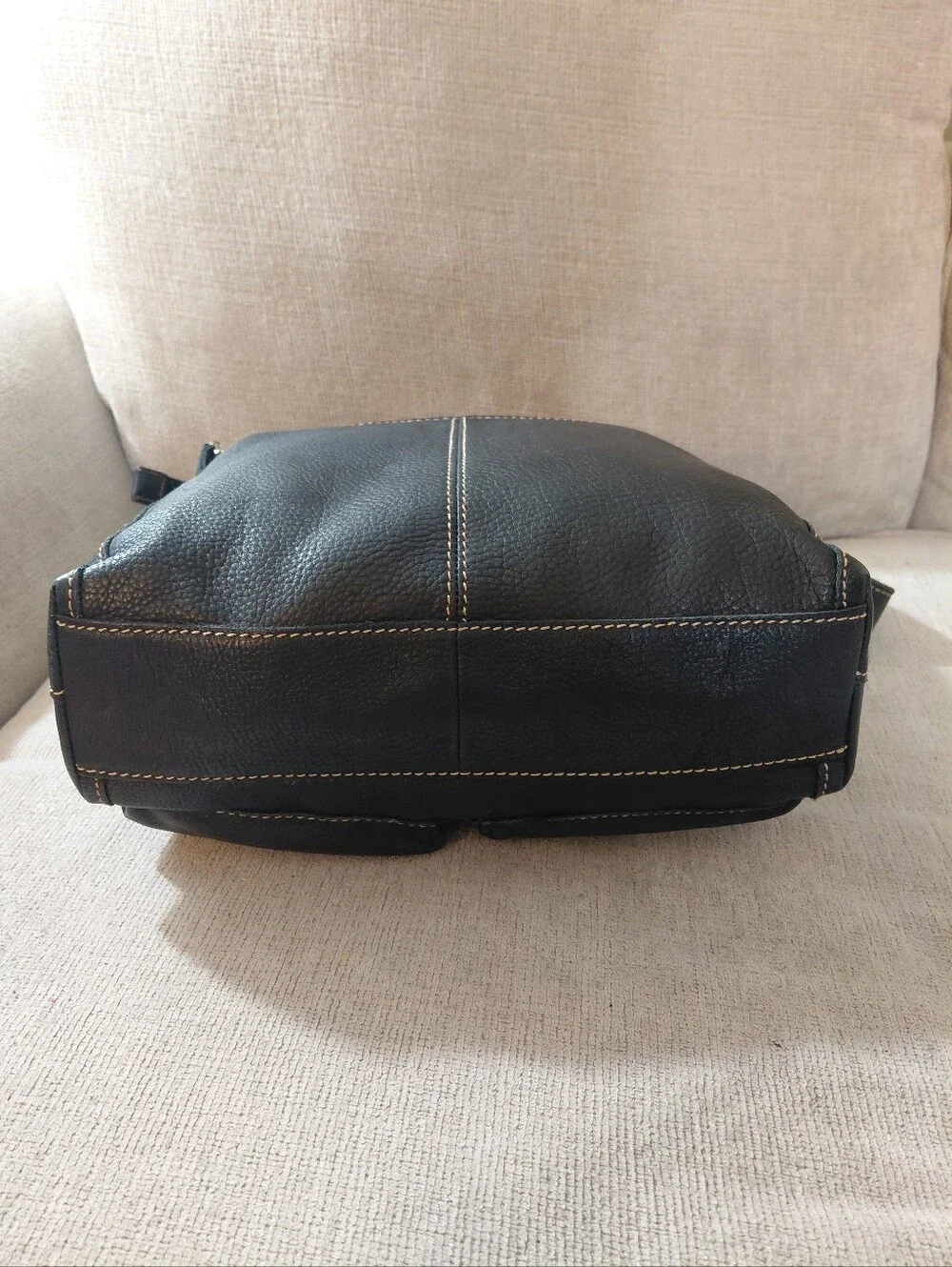 Fossil Black Leather Messenger Bag with Silver Hardware